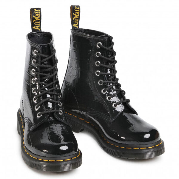 Giày Dr. Martens 1460 W Black Patent Croc Emboss Ankle Boots 26262001 - Ảnh 2