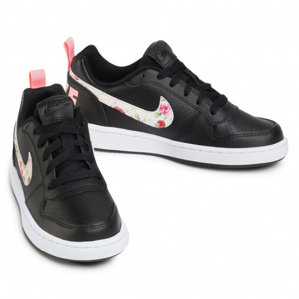Giày Nike Court Borough Low VF GS 'Floral Swoosh Black' BQ7031-001 - Ảnh 3