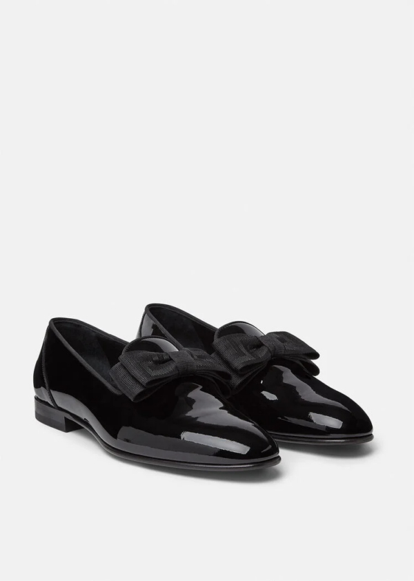 Giày Versace Leather Bow Slippers Black 1003699-1A02333-1B000 - Ảnh 3