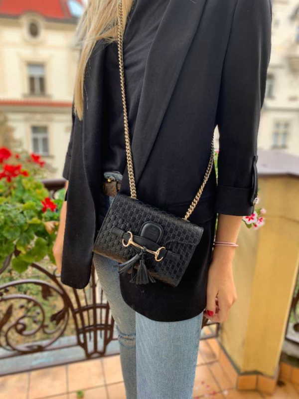 Túi Gucci Emily Mini Microguccissima Crossbody Black 449636 BMJ1J 1000 - Ảnh 7