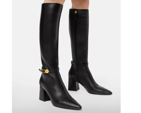 Giày Versace Safety Pin Knee High Boots Black 1003676-DVT2P-1B00V - Ảnh 4