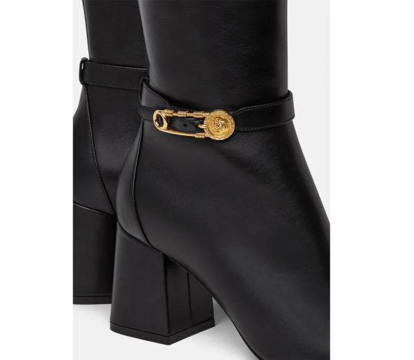 Giày Versace Safety Pin Knee High Boots Black 1003676-DVT2P-1B00V - Ảnh 2