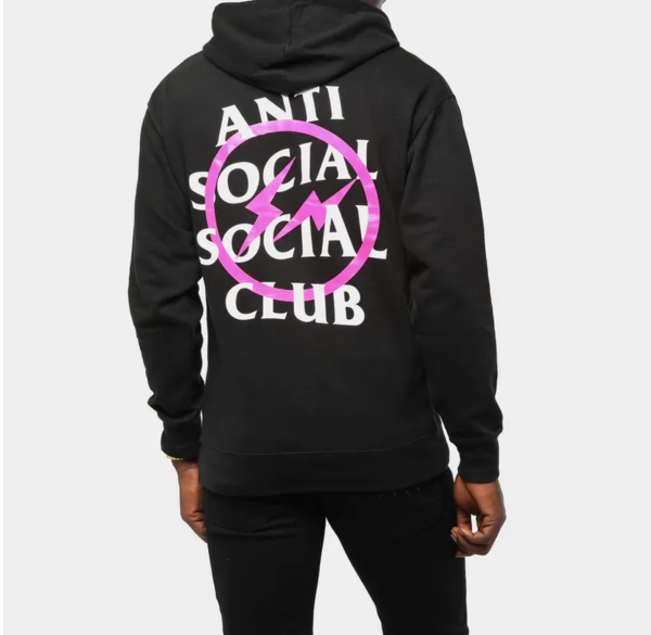 Áo Anti Social Social Club x Fragment Pink Bolt Hoodie Black ASSC-XFPBHBK - Ảnh 3