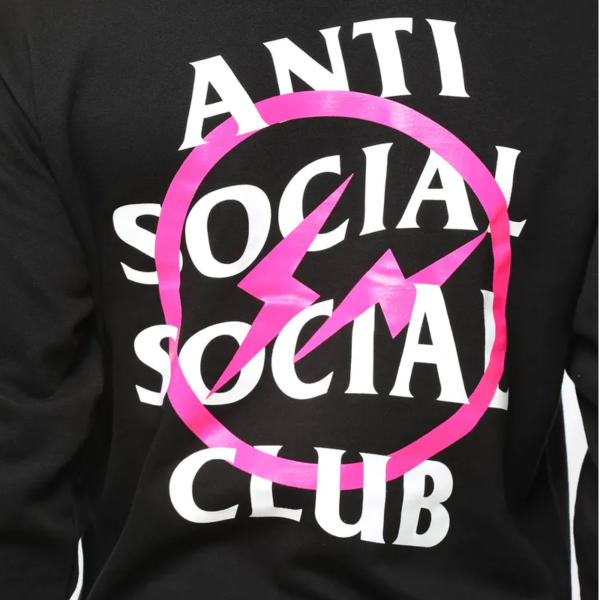 Áo Anti Social Social Club x Fragment Pink Bolt Hoodie Black ASSC-XFPBHBK - Ảnh 6
