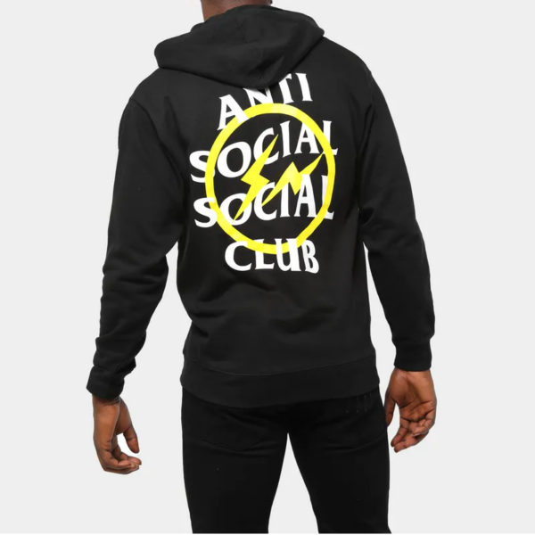 Áo Anti Social Social Club x Fragment Yellow Bolt Hoodie Black ASSC-XFYBHBK - Ảnh 4