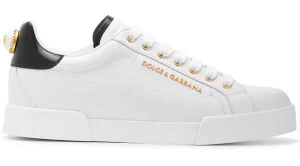 Giày Dolce & Gabbana Portofino Gold Logo White Leather CK1602-AH506-89662