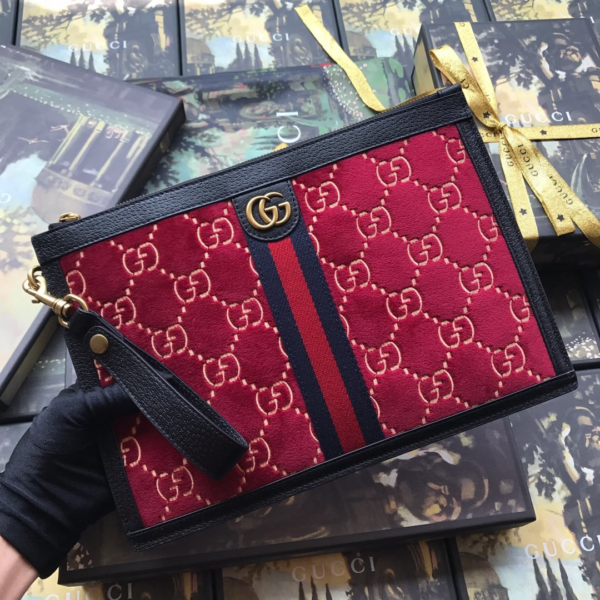Túi Gucci Clutch GG Velvet Red 575371 9JTST 6489 - Ảnh 3