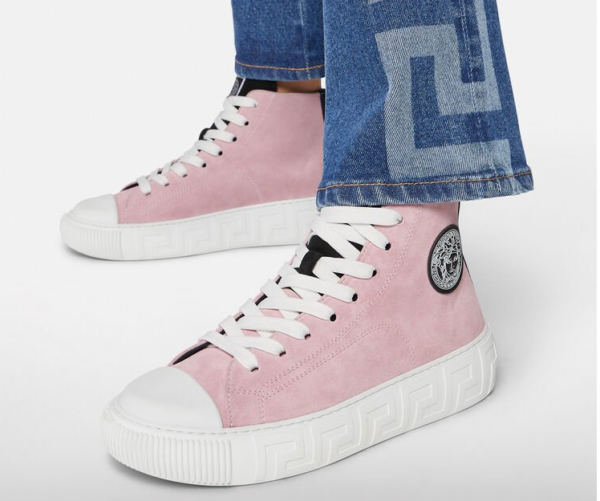 Giày Versace Greca Suede High Top Trainers Black Pink DST643D-1A00784-2P370 - Ảnh 5