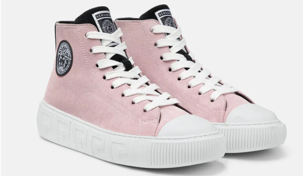Giày Versace Greca Suede High Top Trainers Black Pink DST643D-1A00784-2P370 - Ảnh 4