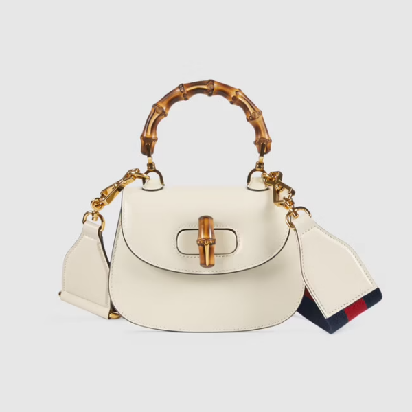 Túi Gucci Mini Top Handle With Bamboo White Leather 686864-10ODT-8454 - Ảnh 2