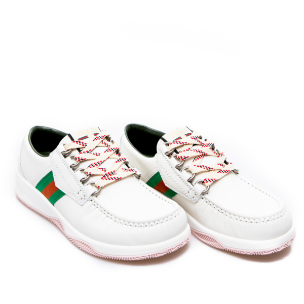 Giày Gucci Leather Web Lace Up Low 'White' 575399-D60D0-9070 - Ảnh 4