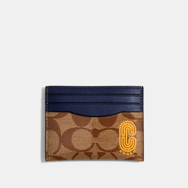 Ví Coach Slim Card Case In Colorblock Signature Canvas Navy Tan IHAQGWGRGJ - Ảnh 2