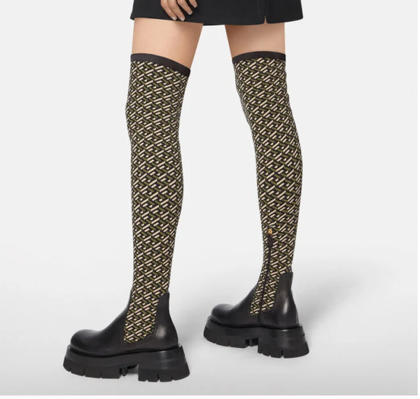 Giày Versace Leonidas Thigh High Boots Black Khaki 1002055-1A01533-5B150 - Ảnh 2