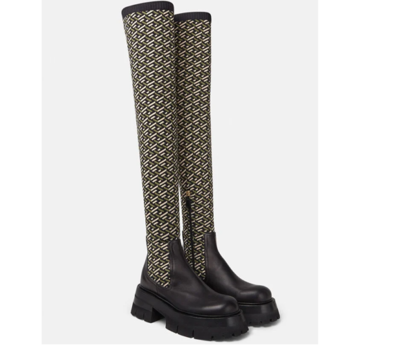 Giày Versace Leonidas Thigh High Boots Black Khaki 1002055-1A01533-5B150 - Ảnh 4