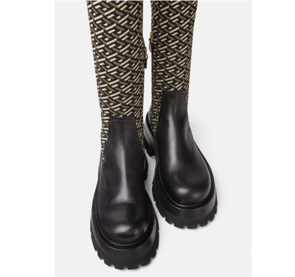 Giày Versace Leonidas Thigh High Boots Black Khaki 1002055-1A01533-5B150 - Ảnh 3