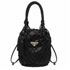 Túi Prada Women's Triangle Logo Mesh Black Bucket Bag 1BE025-2CJM-F0002