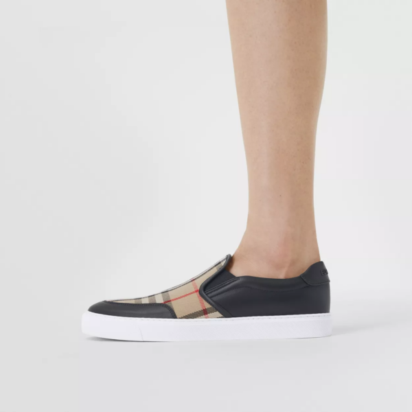 Giày Burberry Leather Vintage Check Slip-on 'Black Beige' 80432131 - Ảnh 3