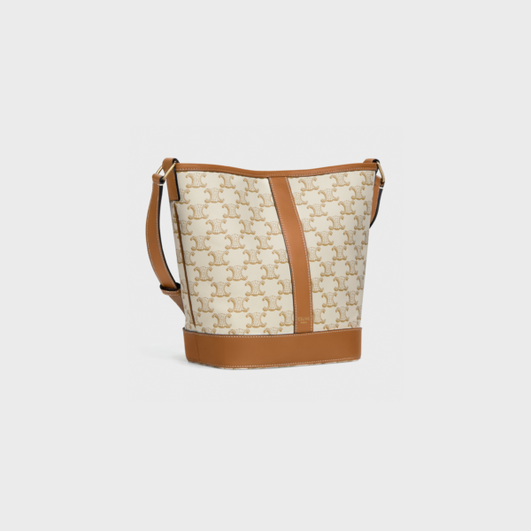 Túi Celine Small Bucket In Triomphe Canvas And Calfskin White 191442CAS-01BC - Ảnh 2