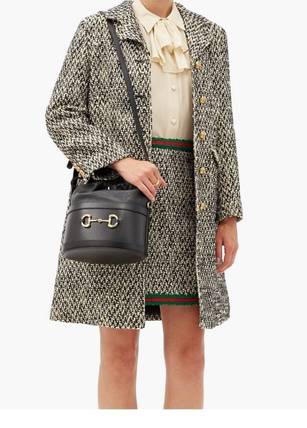 Túi Gucci Black Horsebit Bucket Bag 20FW 602118 1DBYG 1000 - Ảnh 5