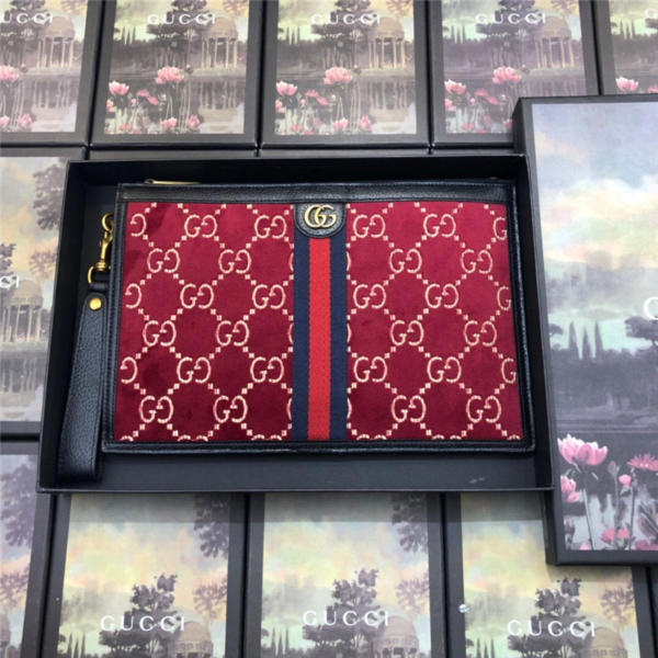 Túi Gucci Clutch GG Velvet Red 575371 9JTST 6489 - Ảnh 2