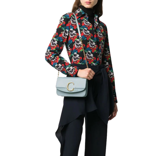 Túi Chloe' Light Blue Leather C Crossbody Bag CHC19SS192A3744L - Ảnh 2