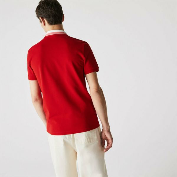 Áo Men’s Lacoste Striped Collar Cotton Piqué Polo Shirt 'Red' PH0047-K7H - Ảnh 2