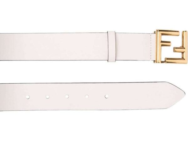 Thắt Lưng Fendi White Leather FF Gold Logo Plaque Buckle Belt 8C0649AA1LF1EXX - Ảnh 2