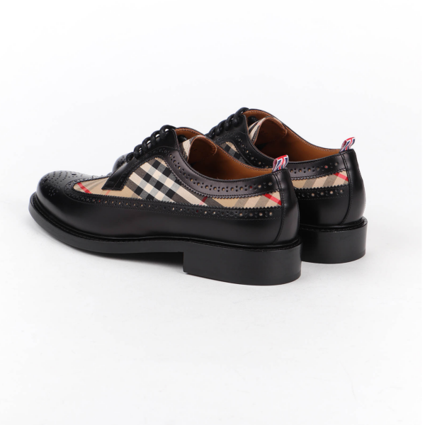 Giày Burberry Brogue Detail Leather Vintage Check Derby Black Beige 80162581 - Ảnh 5