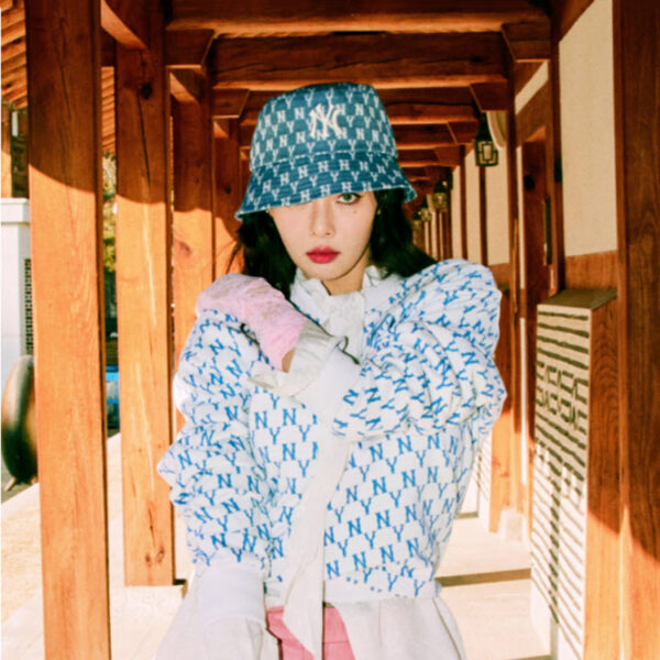 Mũ MLB Monogram Blue Jacquard Bucket Hat 32CPHV011-50N - Ảnh 4