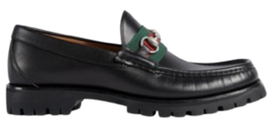 Giày Gucci Men's Web Three Stripe Horsebit Leather Black Loafers 496246 ARPA0 1098