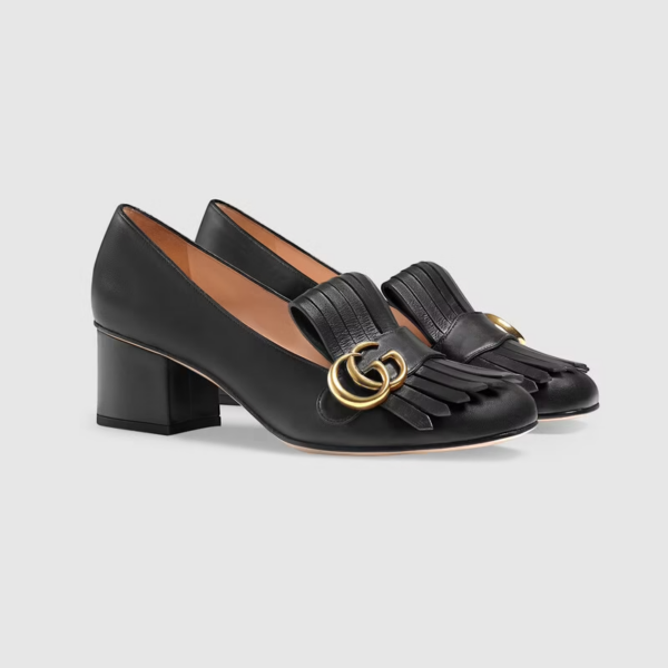 Giày Gucci Leather Mid Heel Pump Black Leather 408208-C9D00-1000 - Ảnh 5