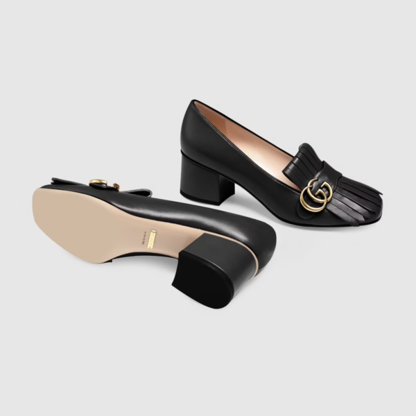 Giày Gucci Leather Mid Heel Pump Black Leather 408208-C9D00-1000 - Ảnh 6
