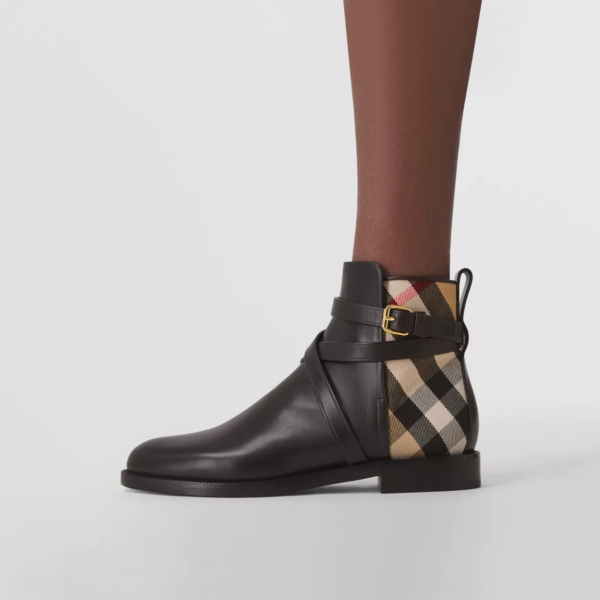 Giày Burberry House Check Leather Ankle Boots 'Black Beige' 80423661 - Ảnh 3