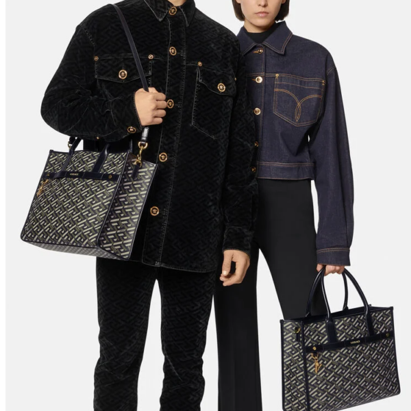Túi Versace La Greca Signature Tote Black Khaki 1001855-1A01444-5B15V - Ảnh 2