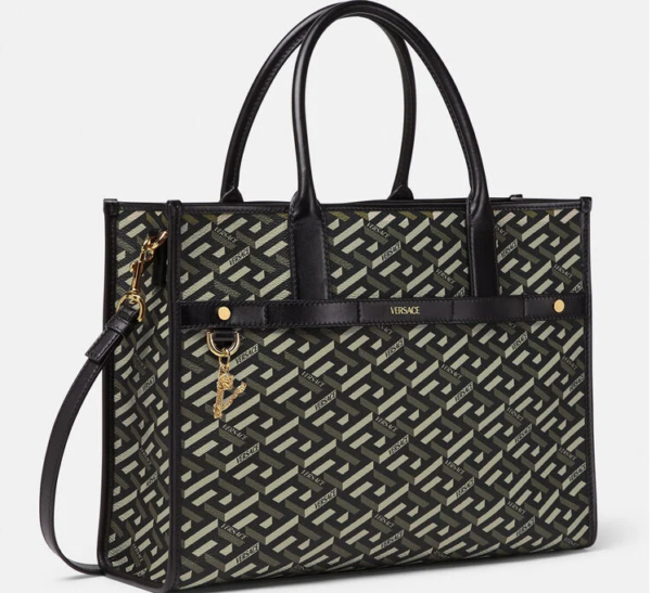 Túi Versace La Greca Signature Tote Black Khaki 1001855-1A01444-5B15V - Ảnh 4