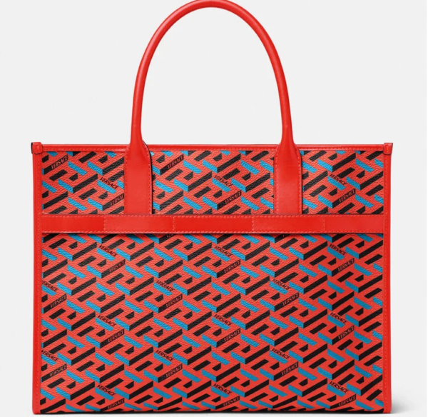 Túi Versace La Greca Signature Tote Blue Red 1001855-1A01444-5R08V - Ảnh 4