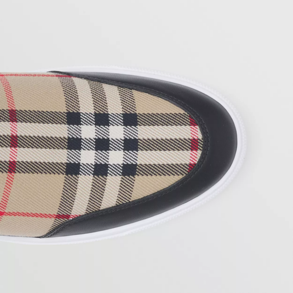 Giày Burberry Leather Vintage Check Slip-on 'Black Beige' 80432131 - Ảnh 4