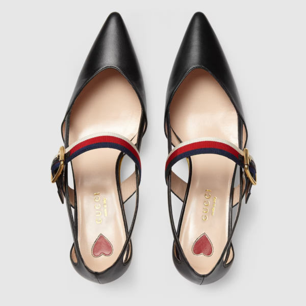 Giày Gucci Wmns Black Leather Slub High Heel 460114-CQXS0-1183 - Ảnh 3