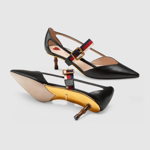 Giày Gucci Wmns Black Leather Slub High Heel 460114-CQXS0-1183 - Ảnh 5
