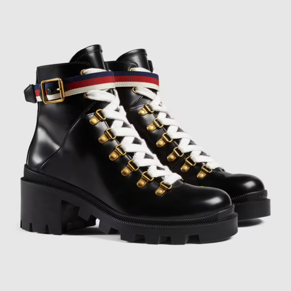 Giày Gucci Leather Ankle Boot With Sylvie Web 481156-DKS30-1159 - Ảnh 4