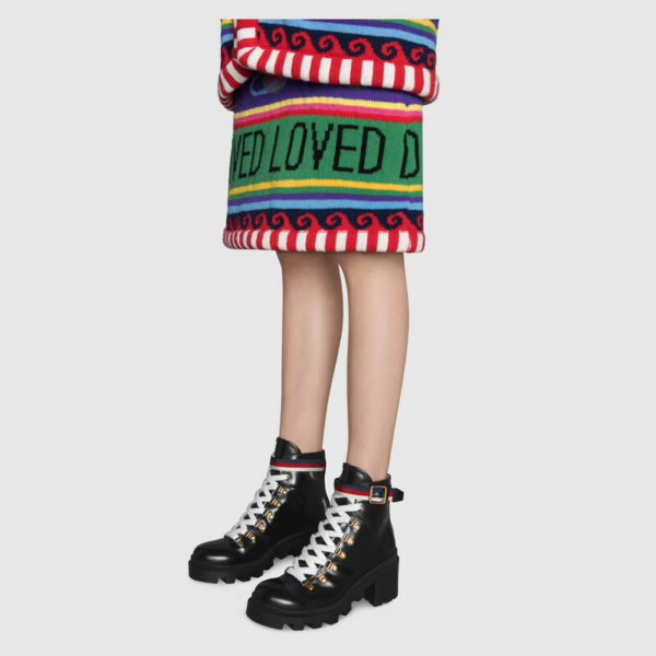 Giày Gucci Leather Ankle Boot With Sylvie Web 481156-DKS30-1159 - Ảnh 2