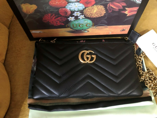 Túi Gucci Black GG Marmont Matelassé Mini Chain Bag 443447 DTD1T 1000 - Ảnh 5