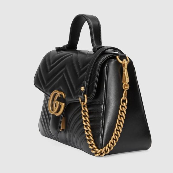 Túi Gucci Black Leather GG Marmont Small Top Handle Bag 498110 DTDIT 1000 - Ảnh 2