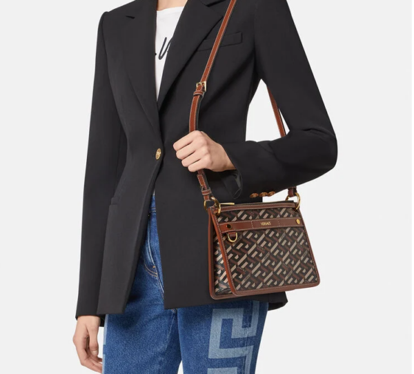 Túi Versace La Greca Signature Small Pouch Black Caramel 1001861-1A01444-5B17V - Ảnh 2
