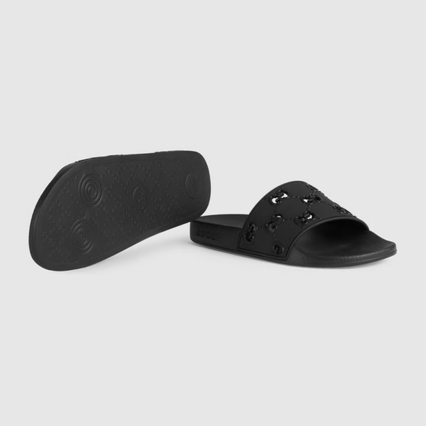 Dép Gucci Wmns Rubber GG Slide 'Black' 573922-JDR00-1000 - Ảnh 3