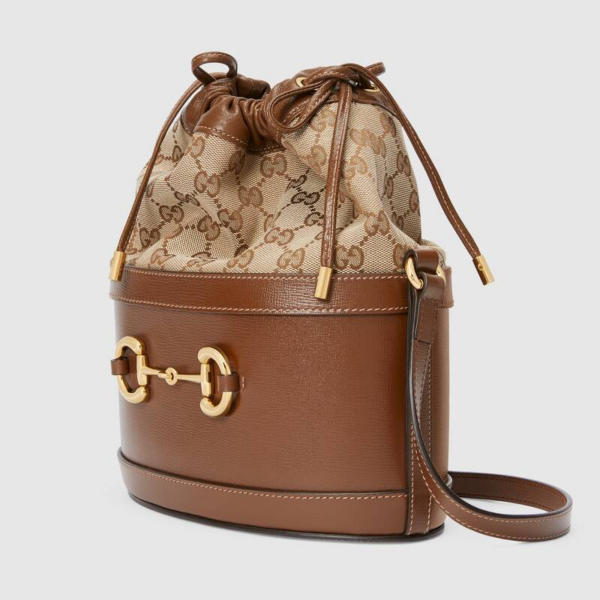 Túi Gucci Brown Gucci Horsebit 1955 Bucket Bag 602118 1DBUG 2363 - Ảnh 3