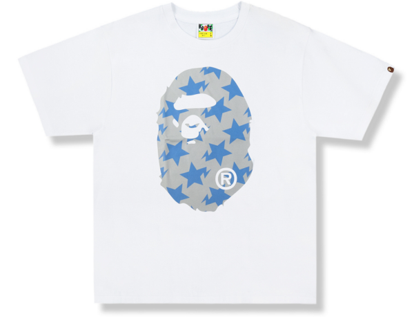 Áo Bape Star Pattern Big Ape Head Relaxed Tee White Gray  B-STPBAHRWGY