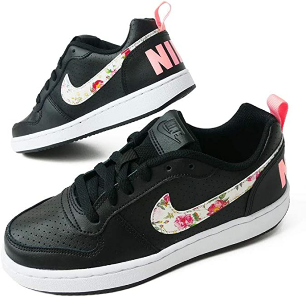 Giày Nike Court Borough Low VF GS 'Floral Swoosh Black' BQ7031-001 - Ảnh 4