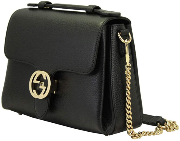 Túi Gucci Interlocking G Black Leather Chain Shoulder Bag 510302 CAOOG 1000 - Ảnh 2