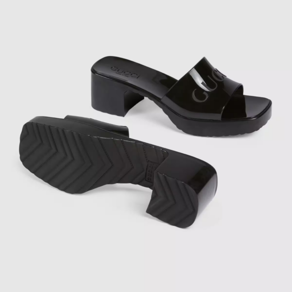 Dép Gucci Womens Rubber Slide Sandal 'Black Rubber' 624730-J8700-1000 - Ảnh 4